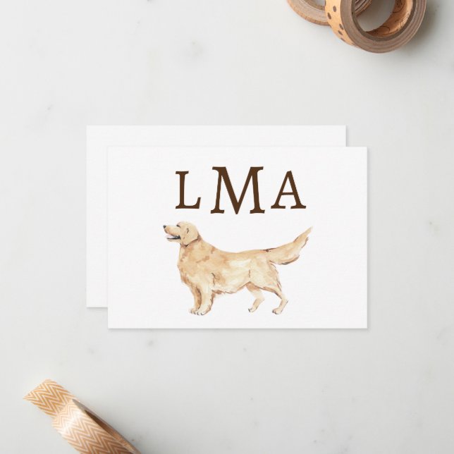Golden Retriever Dog Lover Monogram Card (Front/Back In Situ)