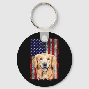 Golden Retriever Dog Lover US Flag 4th of July Keychain