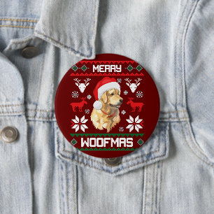 Golden Retriever Dog Merry Woofmas Christmas Sweat 4 Inch Round Button