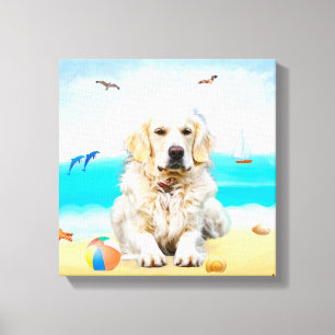 Golden Retriever Dog on Beach Canvas Print
