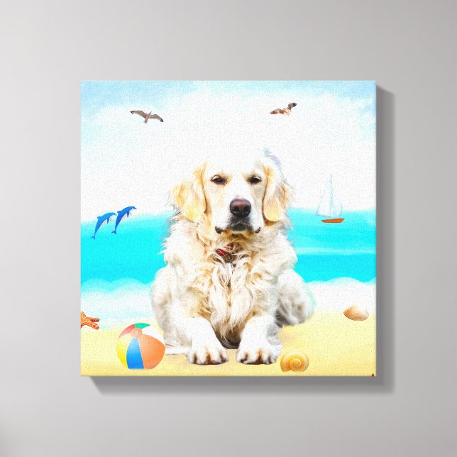 Golden Retriever Dog on Beach Canvas Print (Front)