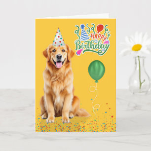 Golden Retriever Dog Party Hat Yellow Birthday Card