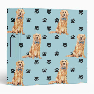 Golden Retriever Dog Paw Prints Pattern Binder