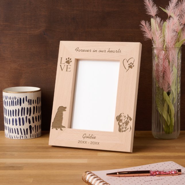 Golden Retriever Dog Pawprint Memorial Etched Frames (Left)