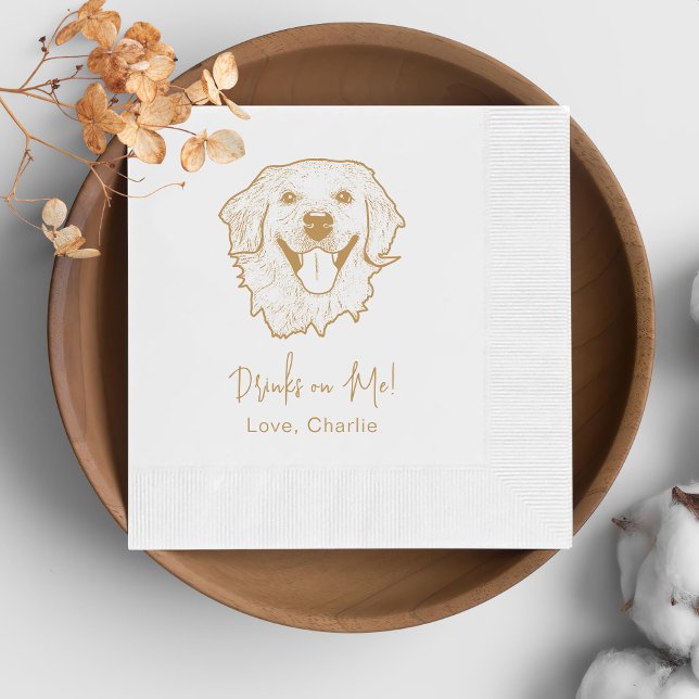Golden Retriever Dog Personalized Drink On Me Napkin (Creator Uploaded)