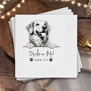 Golden Retriever Dog Personalized Drinks On Me Napkin