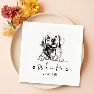 Golden Retriever Dog Personalized Drinks On Me Napkin