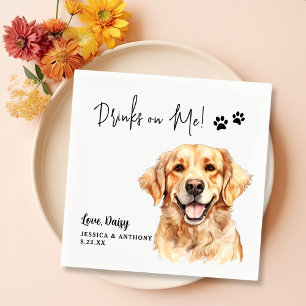 Golden Retriever Dog Personalized Drinks On Me Napkin