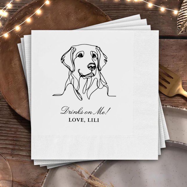 Golden Retriever Dog Personalized Drinks On Me Napkin (Creator Uploaded)