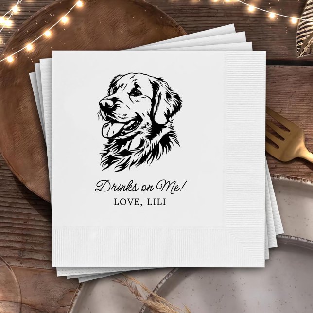 Golden Retriever Dog Personalized Drinks On Me Napkin (Creator Uploaded)