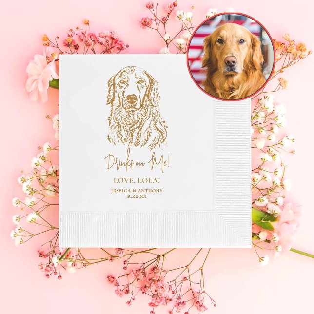 Golden Retriever Dog Personalized Drinks on Me Napkin (Creator Uploaded)