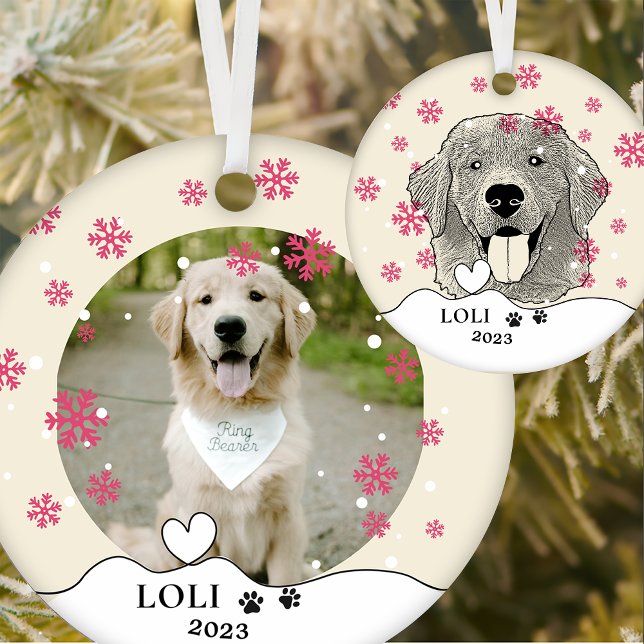 Golden Retriever Dog Personalized Hand Drawing Ceramic Ornament (Creator Uploaded)
