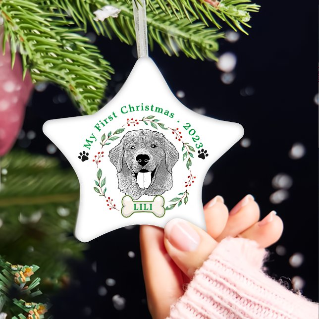 Golden Retriever Dog Personalized Hand Drawing Ceramic Ornament (Creator Uploaded)
