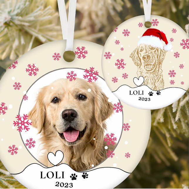 Golden Retriever Dog Personalized Hand Drawing Ceramic Ornament (Creator Uploaded)