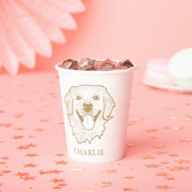 Golden Retriever Dog Personalized Hand Drawing Paper Cups (Insitu)