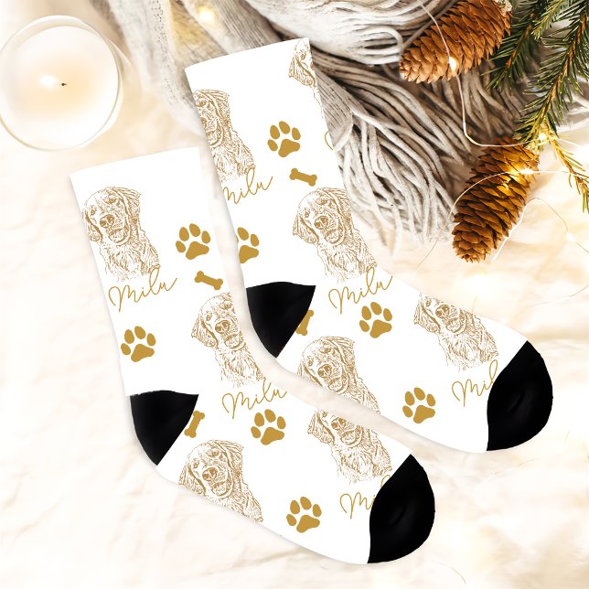 Golden Retriever Dog Personalized  Hand Drawing Socks (Creator Uploaded)