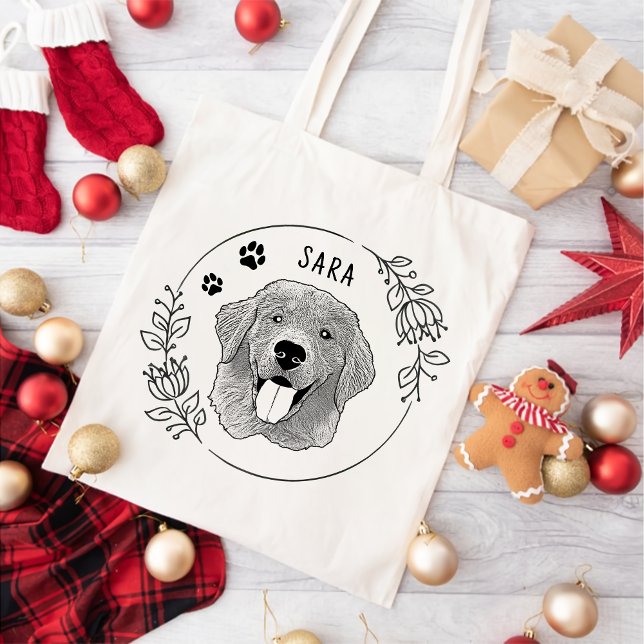 Golden Retriever Dog Personalized Hand Drawing Tote Bag (Creator Uploaded)