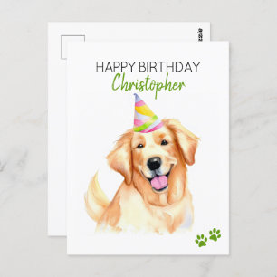 Golden Retriever Dog Personalized Happy Birthday  Postcard