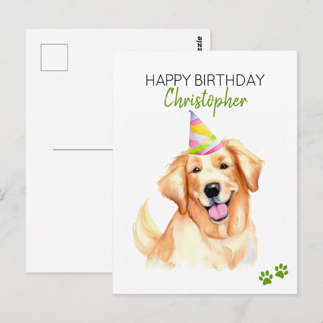 Golden Retriever Dog Personalized Happy Birthday  Postcard (Front/Back)