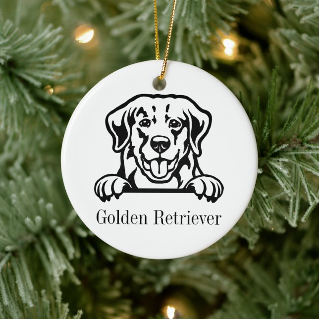 golden retriever dog personalized name ceramic ornament (Tree)
