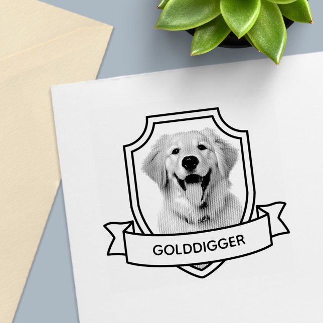 Golden Retriever Dog Pet Photo Shield Ribbon Self-inking Stamp (Creator Uploaded)