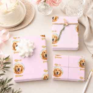 Golden Retriever dog photo pink white cute Wrapping Paper Sheet