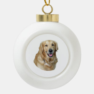 Golden Retriever dog photo portrait Ceramic Ball Christmas Ornament