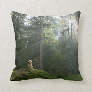 Golden Retriever Dog   Pine Woodland Throw Pillow