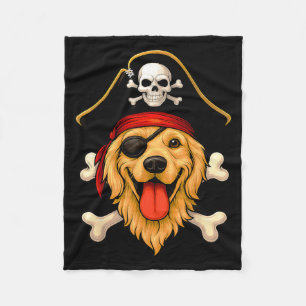 Golden Retriever Dog Pirate Jolly Roger Flag Fleece Blanket