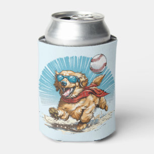 Golden Retriever Dog Playing Baseball Can Cooler