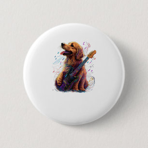 Golden Retriever dog Playing Electric Guitar Rock 2 Inch Round Button