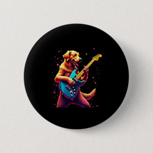 Golden Retriever dog Playing Electric Guitar Rock 2 Inch Round Button
