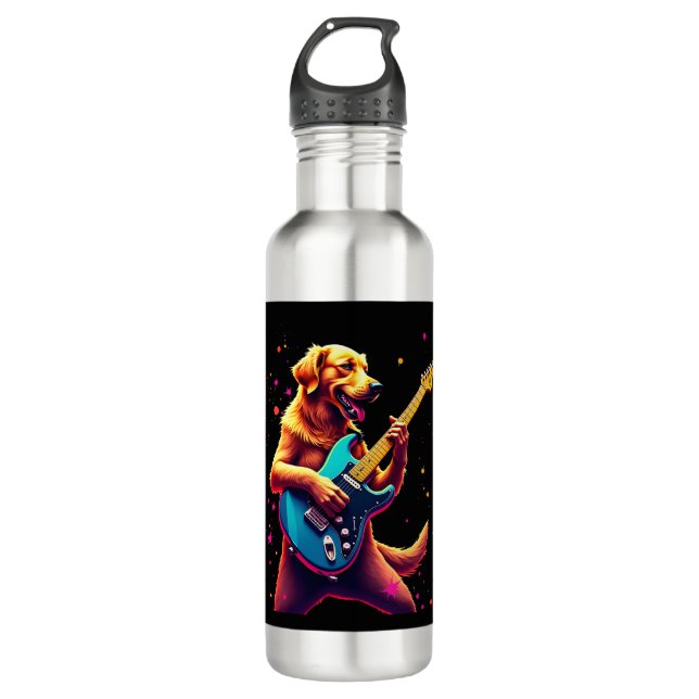 Golden Retriever dog Playing Electric Guitar Rock  710 Ml Water Bottle (Front)