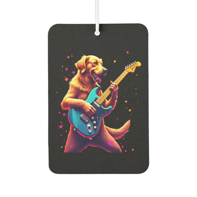 Golden Retriever dog Playing Electric Guitar Rock  Air Freshener (Front)