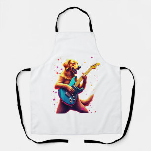 Golden Retriever dog Playing Electric Guitar Rock Apron