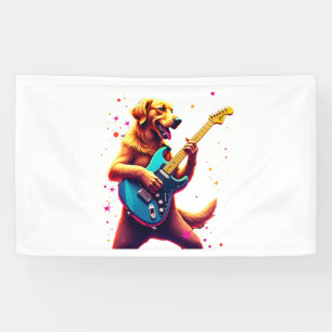 Golden Retriever dog Playing Electric Guitar Rock  Banner