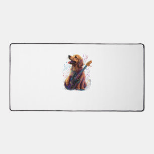 Golden Retriever dog Playing Electric Guitar Rock  Desk Mat
