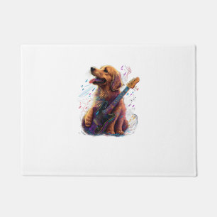 Golden Retriever dog Playing Electric Guitar Rock Doormat