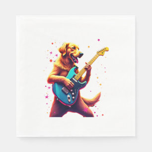 Golden Retriever dog Playing Electric Guitar Rock  Napkin