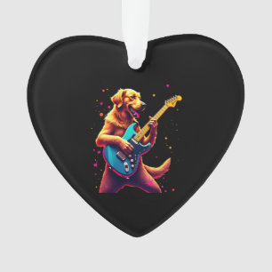 Golden Retriever dog Playing Electric Guitar Rock  Ornament
