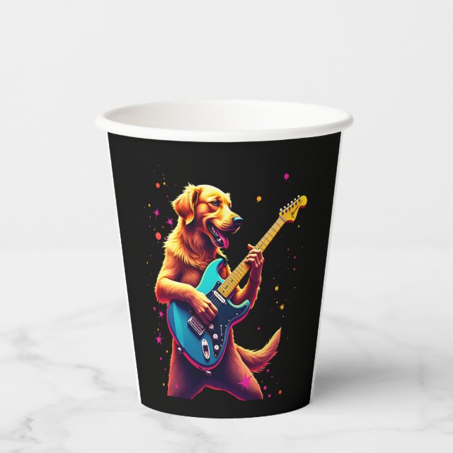 Golden Retriever dog Playing Electric Guitar Rock  Paper Cups (Front)