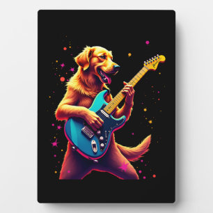 Golden Retriever dog Playing Electric Guitar Rock Plaque
