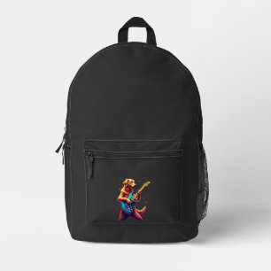 Golden Retriever dog Playing Electric Guitar Rock  Printed Backpack