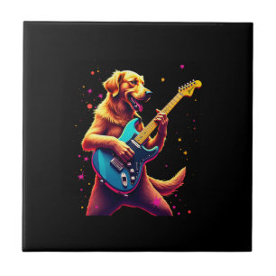 Golden Retriever dog Playing Electric Guitar Rock Tile