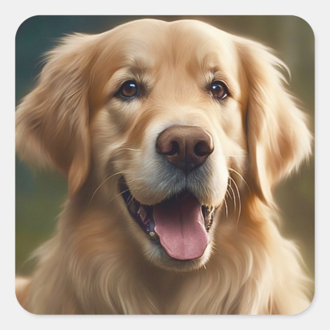Golden Retriever Dog Portrait  Square Sticker (Front)