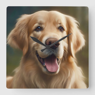 Golden Retriever Dog Portrait  Square Wall Clock