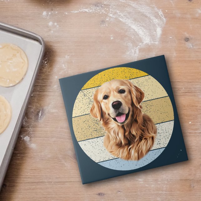 Golden Retriever Dog Retro Sunset Ceramic Tile (Creator Uploaded)