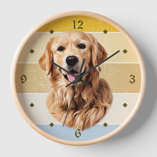Golden Retriever Dog Retro Sunset Clock (Front)