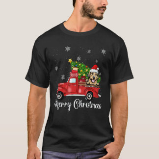 Golden Retriever Dog Riding Red Truck Christmas Tr T-Shirt