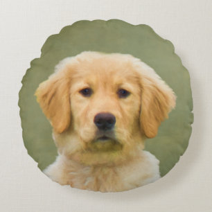 Golden Retriever Dog Round Pillow